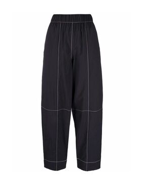 Ganni Black Wide-Leg Chinos with Contrast Stitching